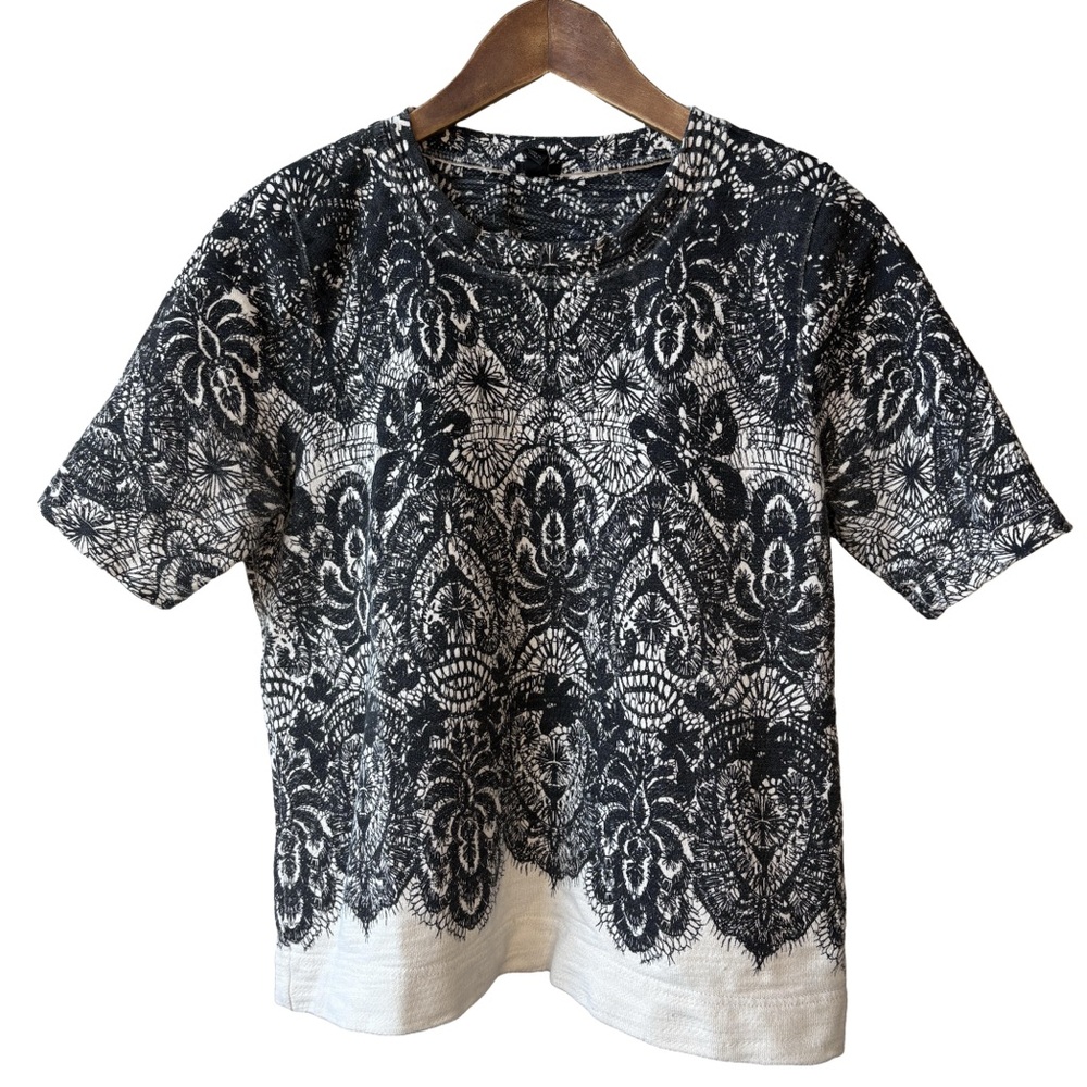 J. Crew 100% Cotton Crewneck Lace Short Sleeve Top Pullover Shirt Sweater MEDIUM